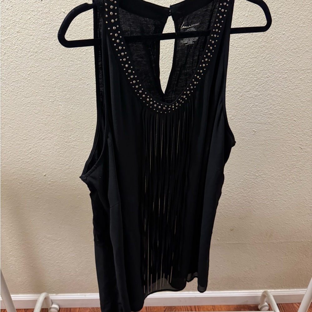 Lane Bryant Black Tank Top with Studded Fringe